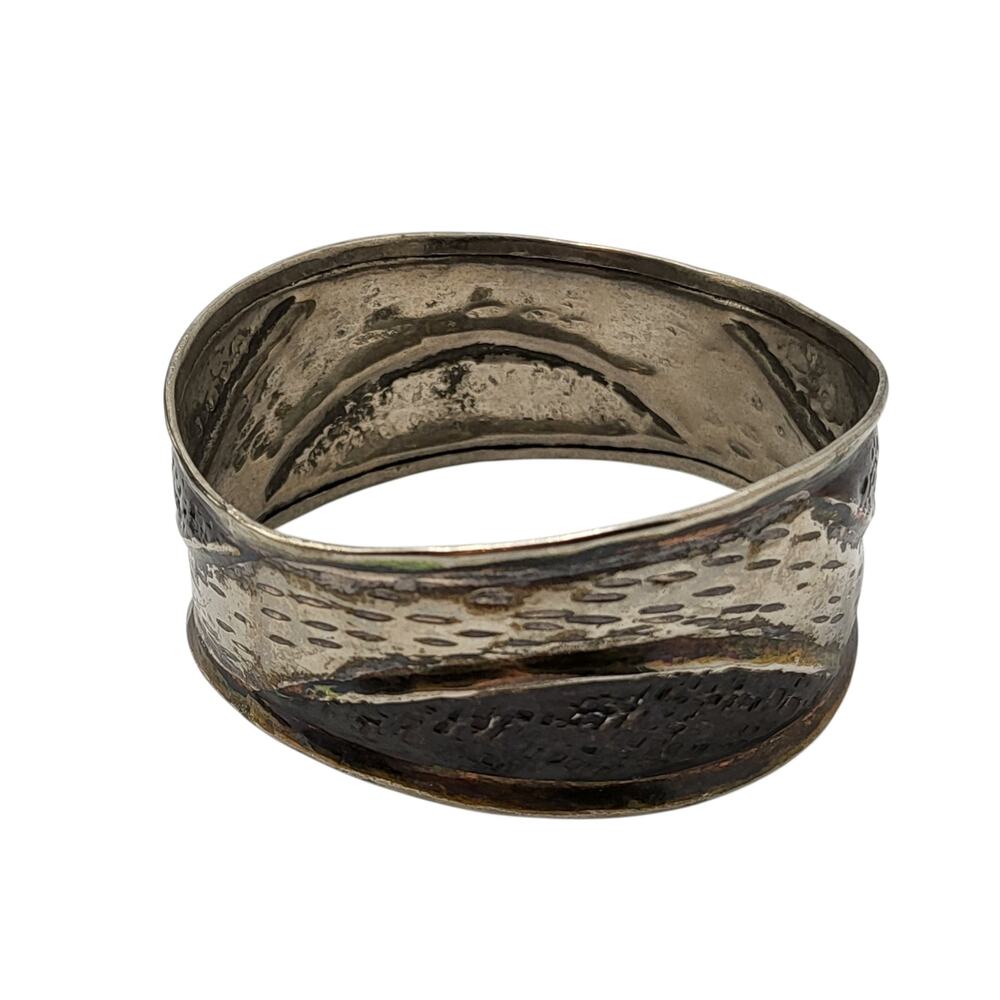 Vintage Wide Cuff Bracelet Sculptural Crossover Mixed Metal Patina